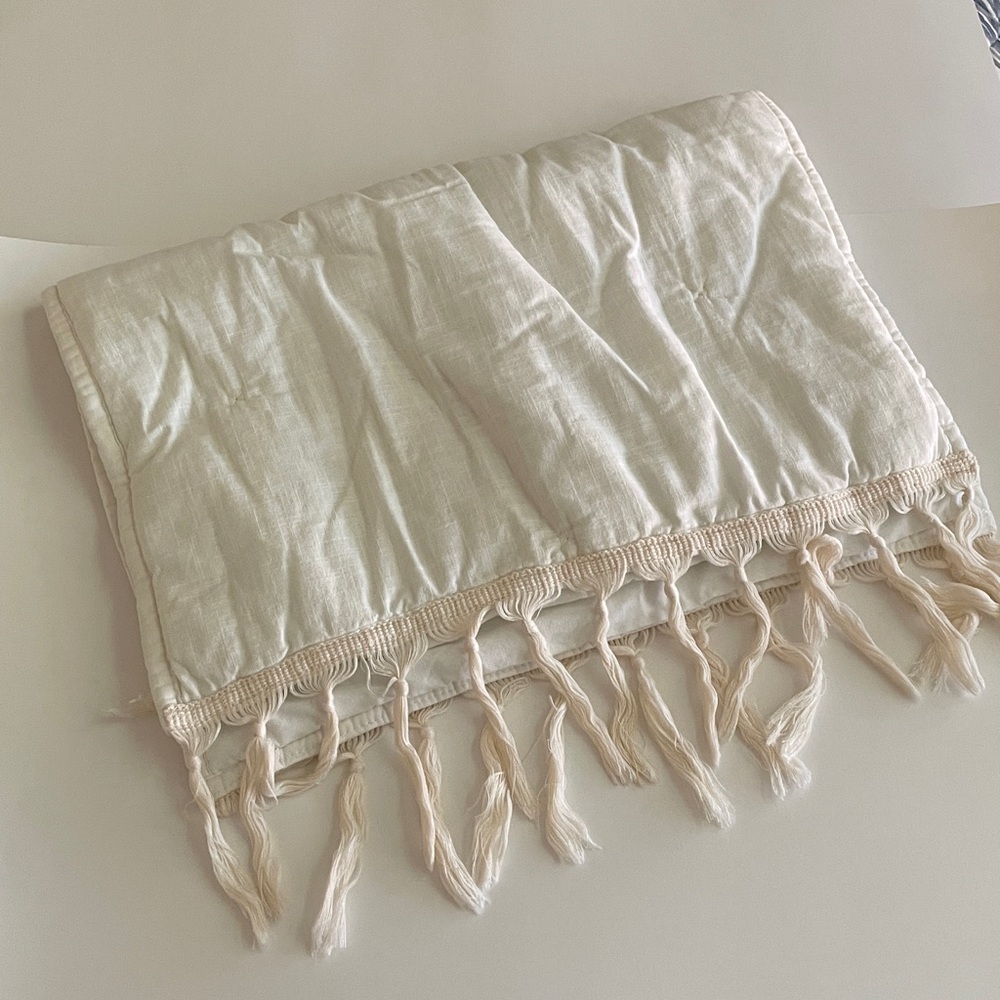 Opal House Quilted Pillow Sham Fringe Trim Standard Coastal Boho Beach Natural